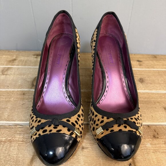 VTG Coach Poppy Black & Tan Cheetah Print Heels Sz 9.5 - Picture 3 of 9
